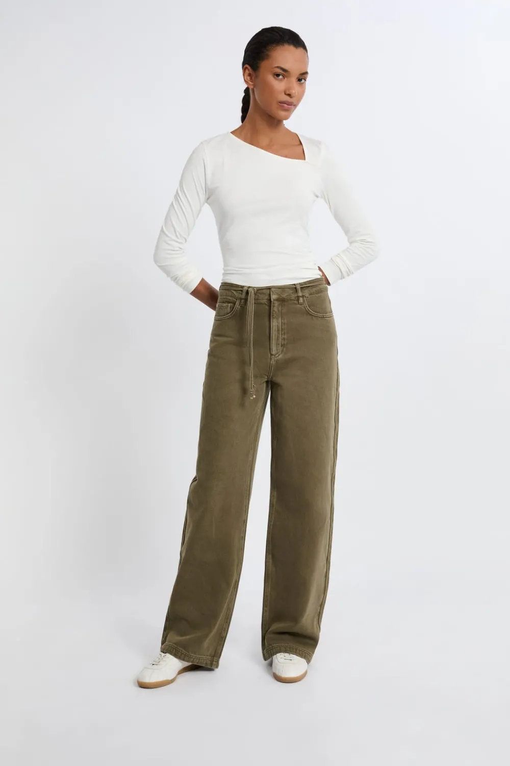 Clearance ETAM Pantalón con cordón de algodón CAQUI