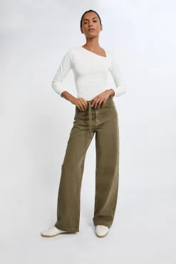 Clearance ETAM Pantalón con cordón de algodón CAQUI