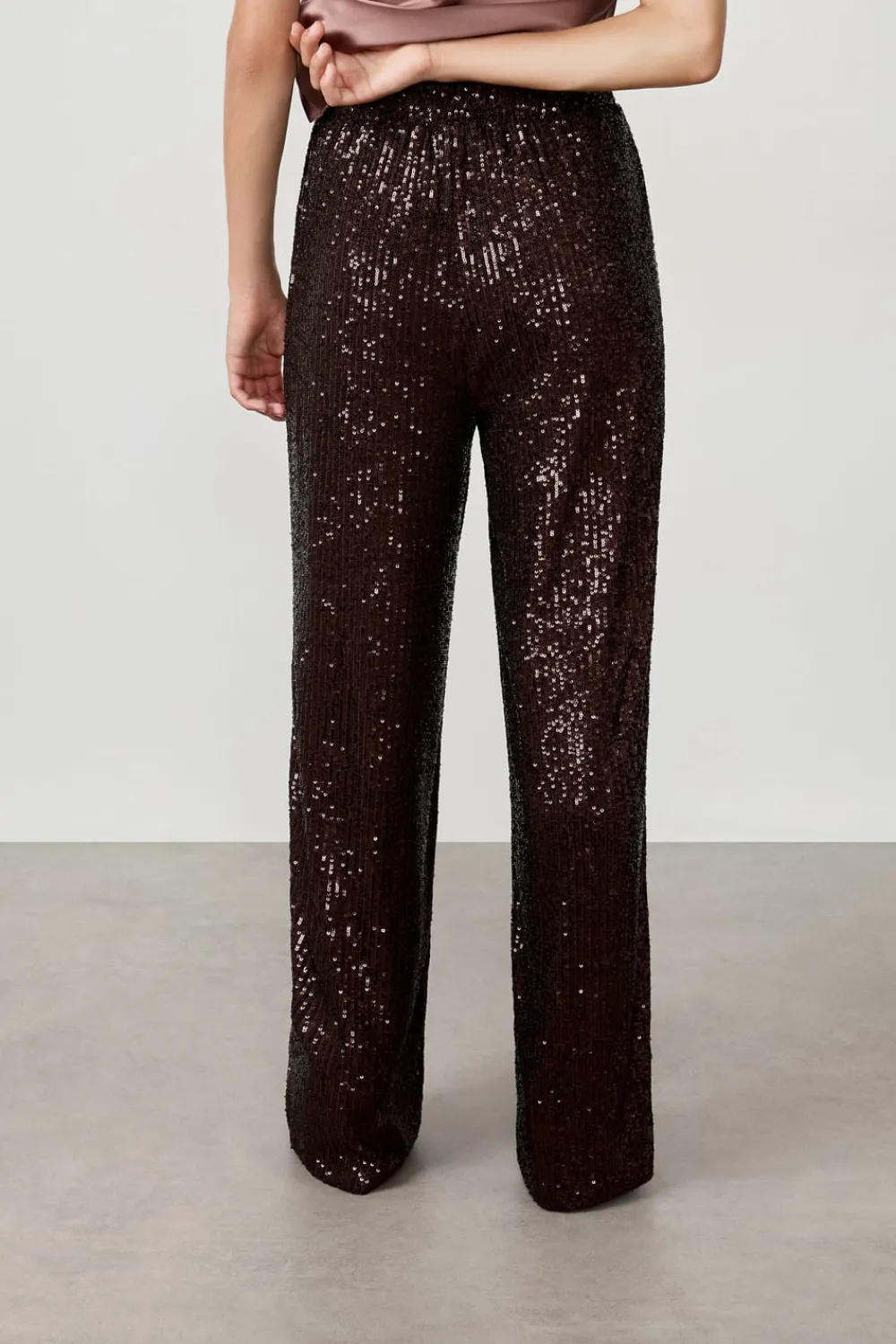 Online ETAM Pantalón corte ancho con lentejuelas MARRÓN