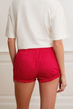 Clearance ETAM Pantalón corto bombacho con lunares y algodón ROJO