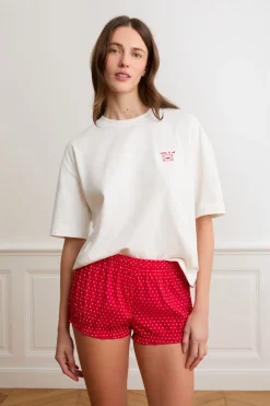 Clearance ETAM Pantalón corto bombacho con lunares y algodón ROJO