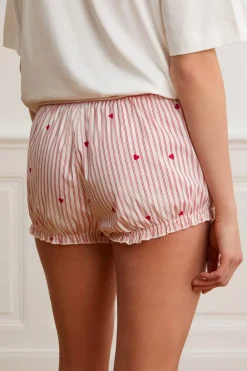 New ETAM Pantalón corto bombacho a rayas y corazones de algodón IMP FD BLANCO