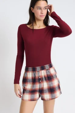 Discount ETAM Pantalón corto de pijama a cuadros BLANCO ROTO
