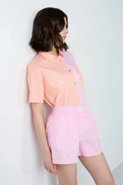 New ETAM Pantalón corto de pijama a rayas de algodón Smiley®ORIGINALS ROSA