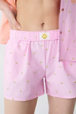 New ETAM Pantalón corto de pijama a rayas de algodón Smiley®ORIGINALS ROSA
