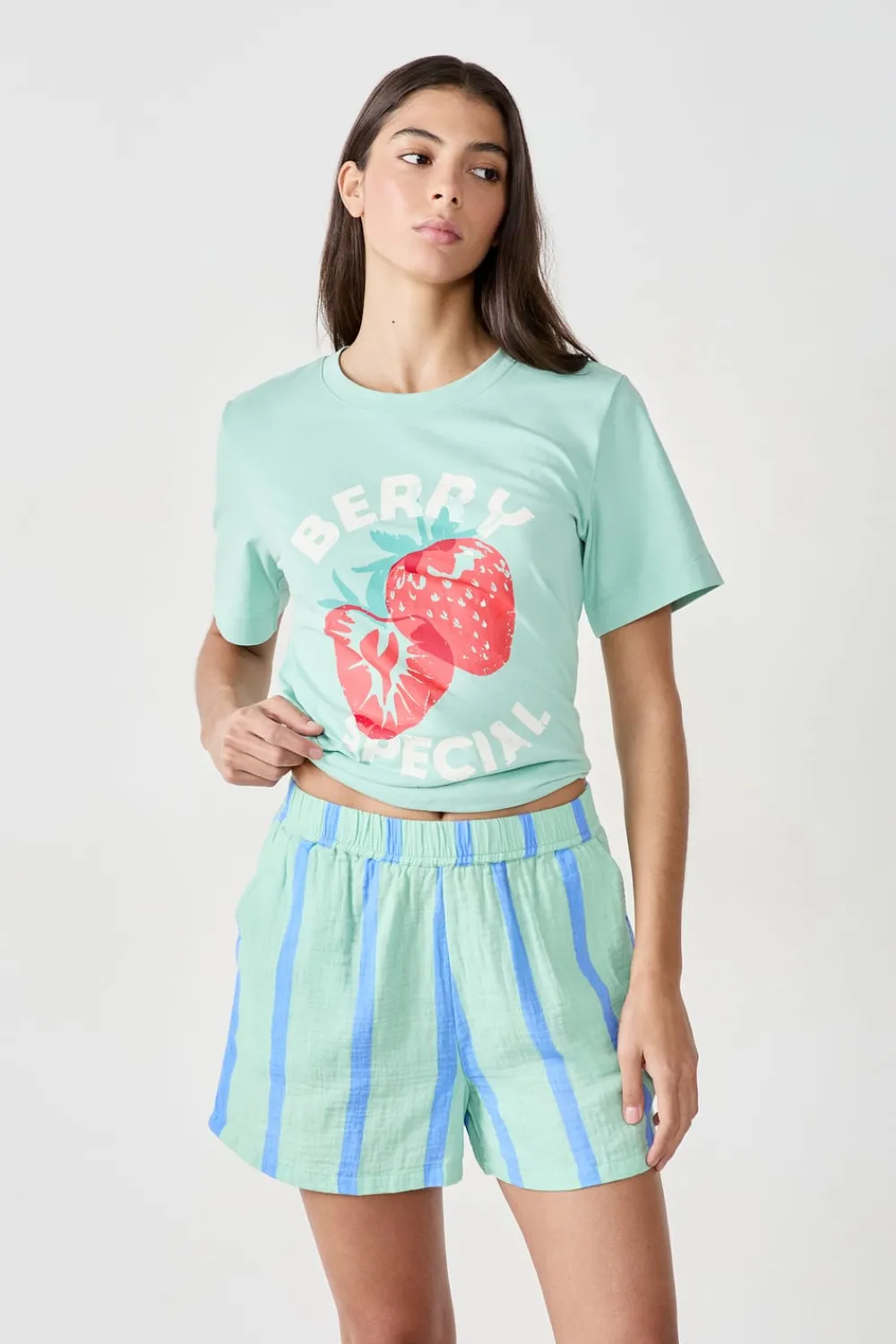Discount ETAM Pantalón corto de pijama a rayas de algodón AZUL CLARO