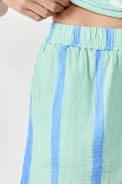 Discount ETAM Pantalón corto de pijama a rayas de algodón AZUL CLARO