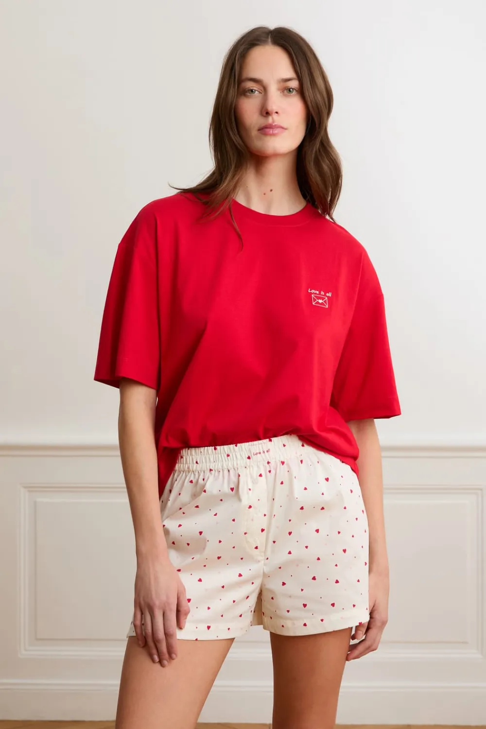 Outlet ETAM Pantalón corto de pijama con estampado de corazones y algodón IMP FD crudo