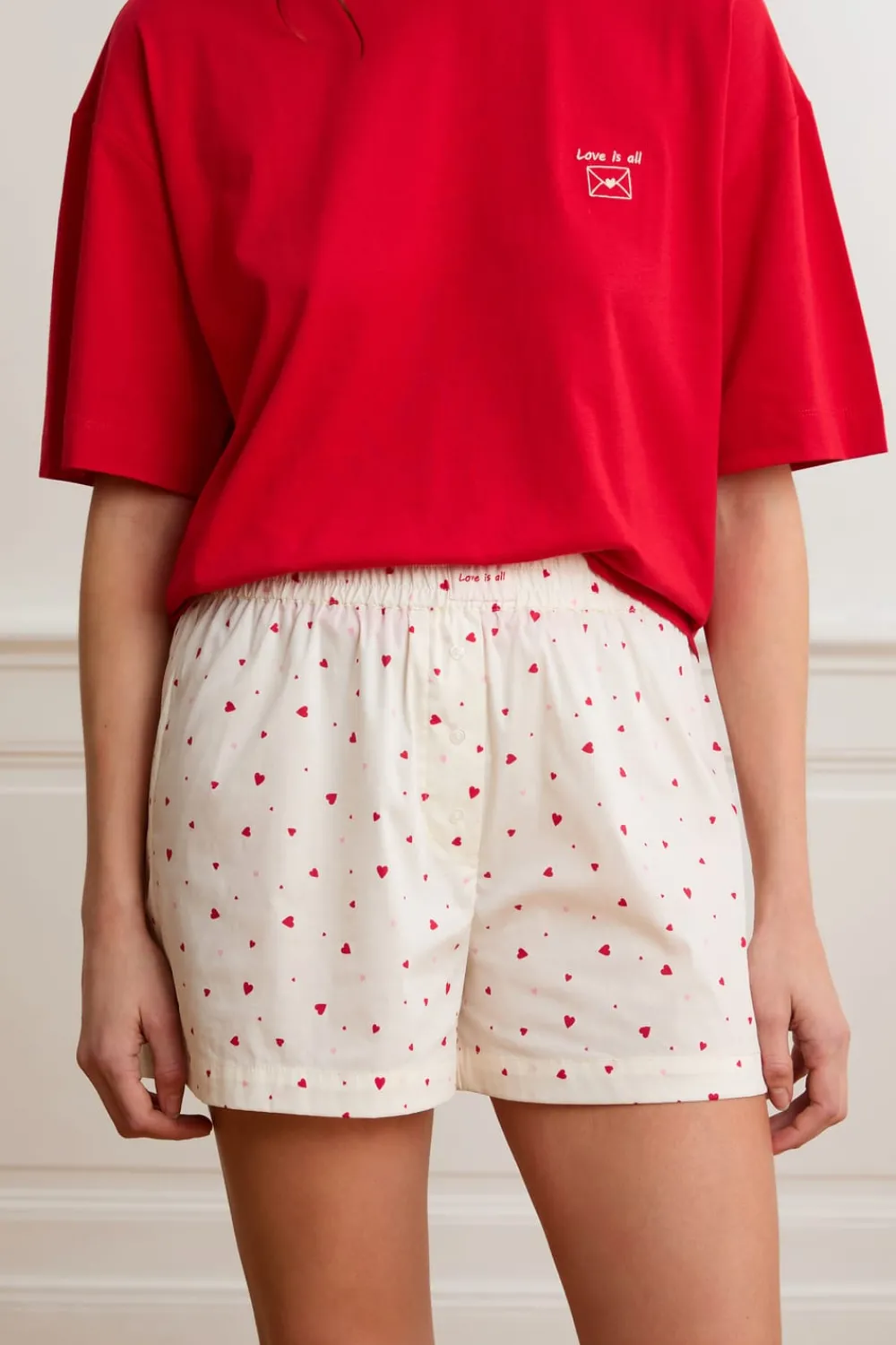 Outlet ETAM Pantalón corto de pijama con estampado de corazones y algodón IMP FD crudo