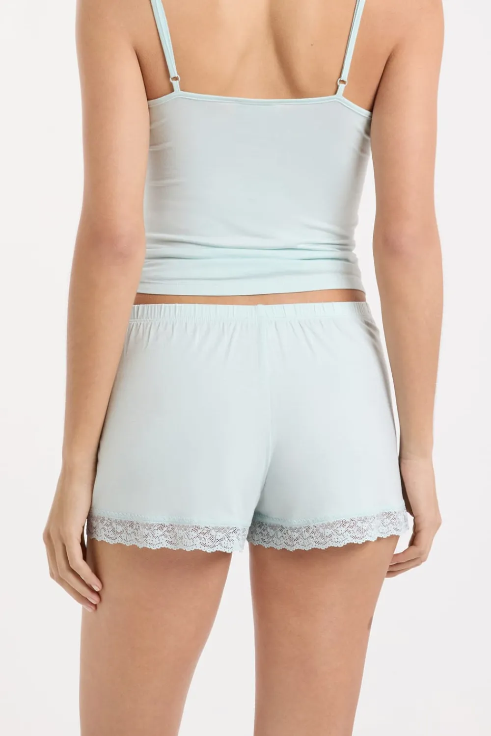 Hot ETAM Pantalón corto de pijama con detalles de encaje AZUL VERDOSO