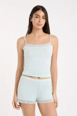 Hot ETAM Pantalón corto de pijama con detalles de encaje AZUL VERDOSO