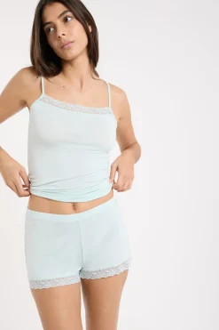 Hot ETAM Pantalón corto de pijama con detalles de encaje AZUL VERDOSO