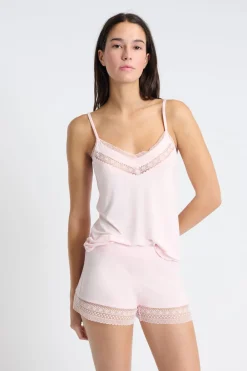 Outlet ETAM Pantalón corto de pijama con detalle de encaje ROSA CLARO