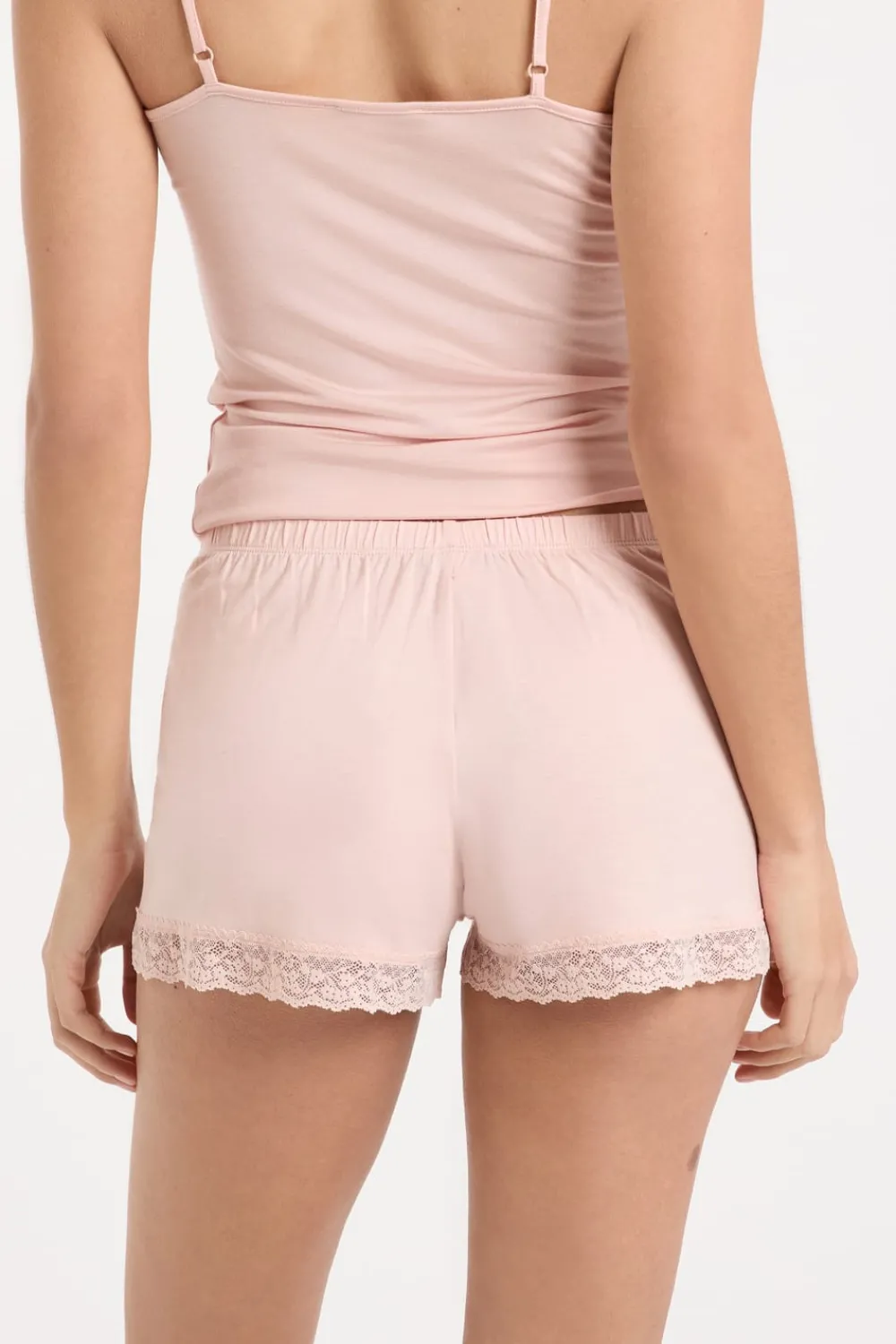 Sale ETAM Pantalón corto de pijama con detalles de encaje ROSA EMPOLVADO