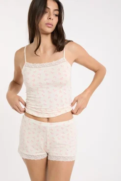 ETAM Pantalón corto de pijama con detalles de encaje ROSA