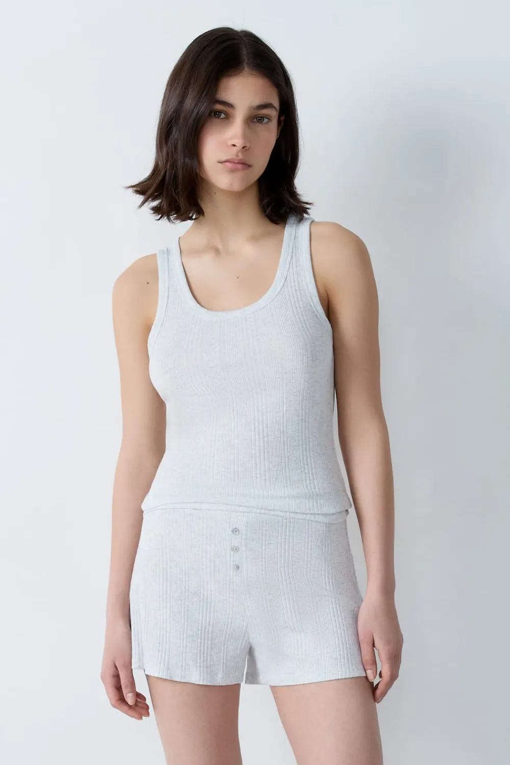 Outlet ETAM Pantalón corto de pijama de algodón acanalado GRIS