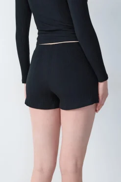 Clearance ETAM Pantalón corto de pijama de algodón de canalé, corte recto NEGRO