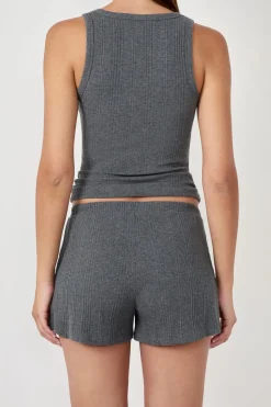 New ETAM Pantalón corto de pijama de algodón acanalado, corte recto GRIS OSCURO