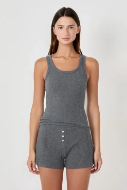 New ETAM Pantalón corto de pijama de algodón acanalado, corte recto GRIS OSCURO