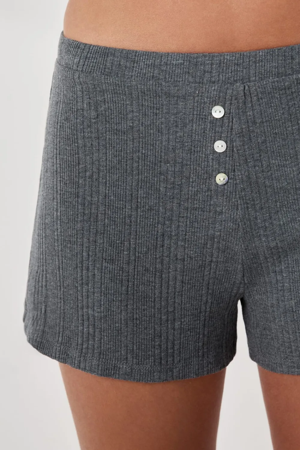 New ETAM Pantalón corto de pijama de algodón acanalado, corte recto GRIS OSCURO