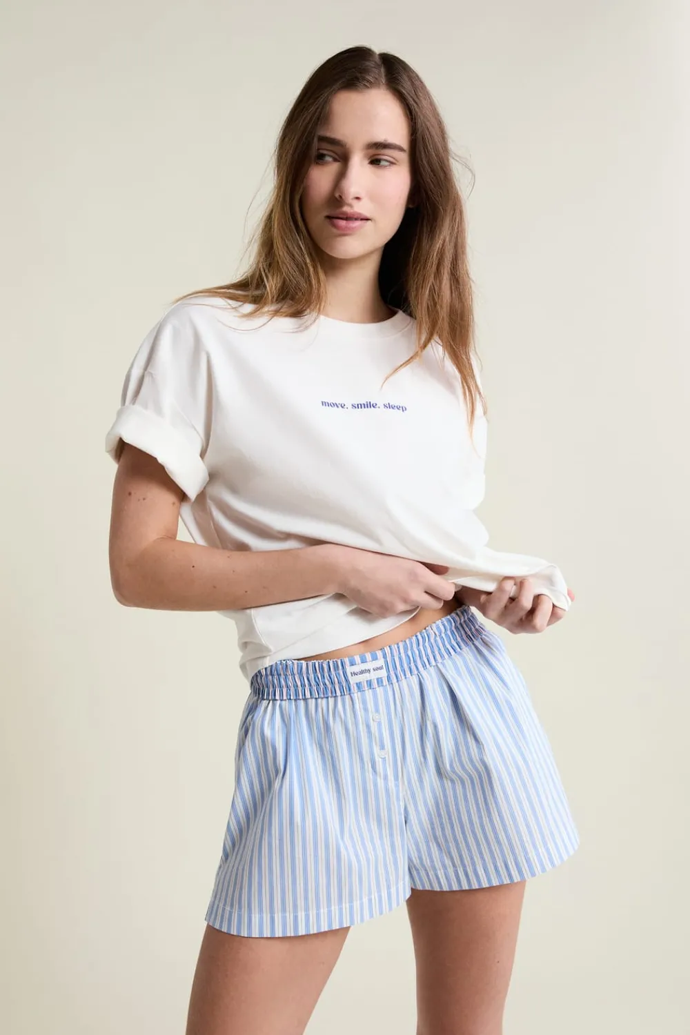 Hot ETAM Pantalón corto de pijama estampado con algodón AZUL CIELO