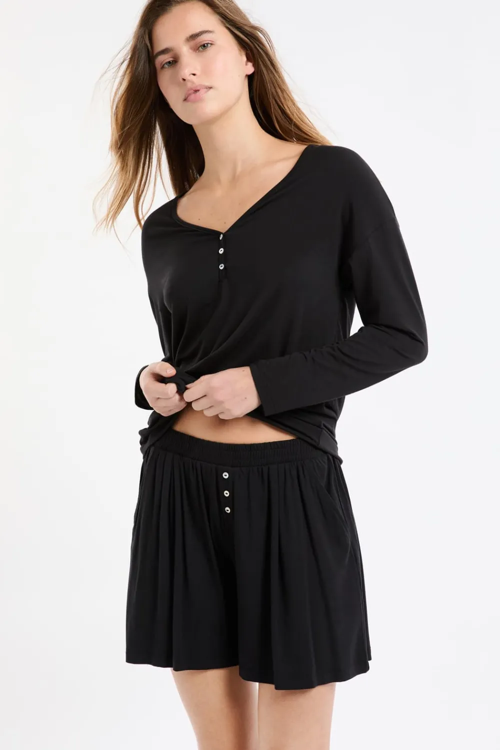 Sale ETAM Pantalón corto de pijama liso NEGRO