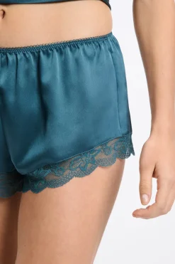 New ETAM Pantalón corto de pijama satinado con detalles de encaje AZUL PETRÓLEO