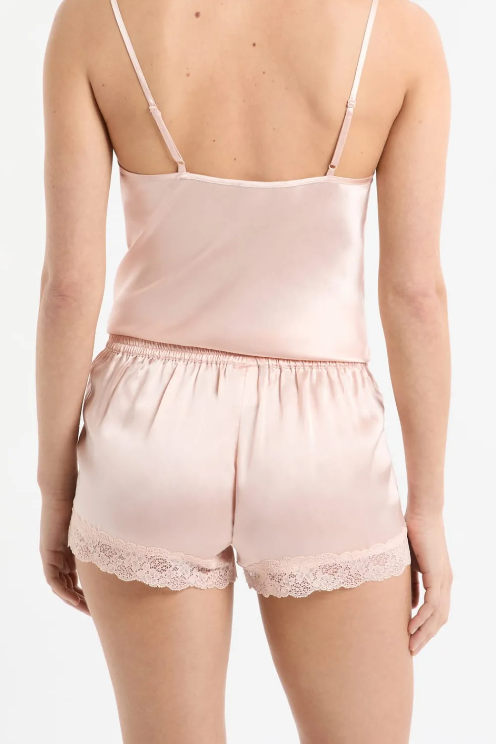 Sale ETAM Pantalón corto de seda con detalles de encaje VAINILLA