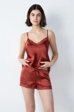 Outlet ETAM Pantalón corto de seda con detalle de encaje MARR&Oacute;N