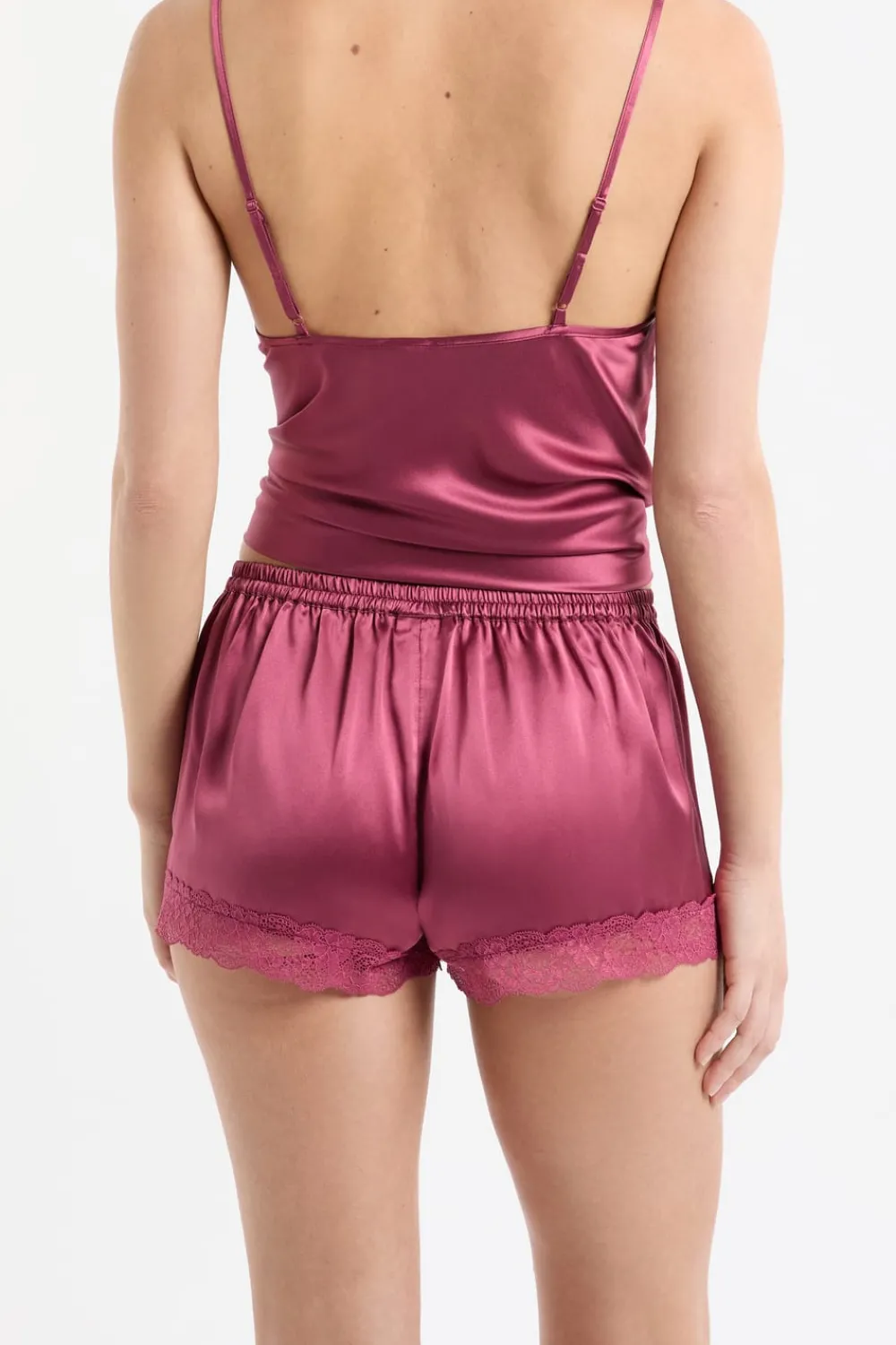 Best ETAM Pantalón corto de seda con detalles de encaje BLUSH