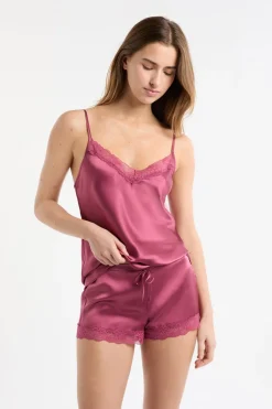 Best ETAM Pantalón corto de seda con detalles de encaje BLUSH