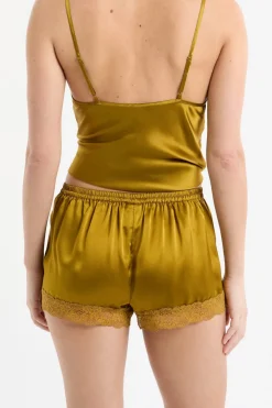 Clearance ETAM Pantalón corto de seda con detalles de encaje AMARILLO &Aacute;CIDO