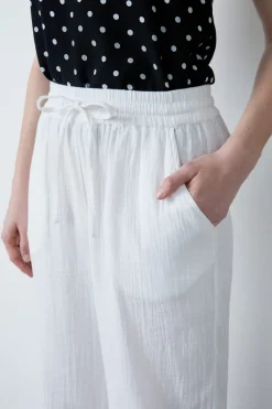 Best ETAM Pantalón de algodón nido de abeja BLANCO