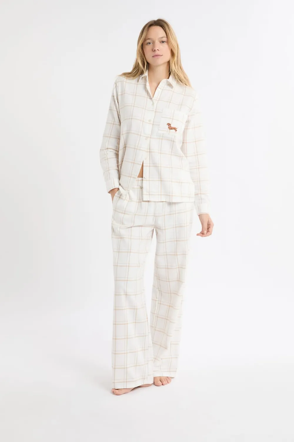 Hot ETAM Pantalón de pijama a cuadros de algodón BEIGE