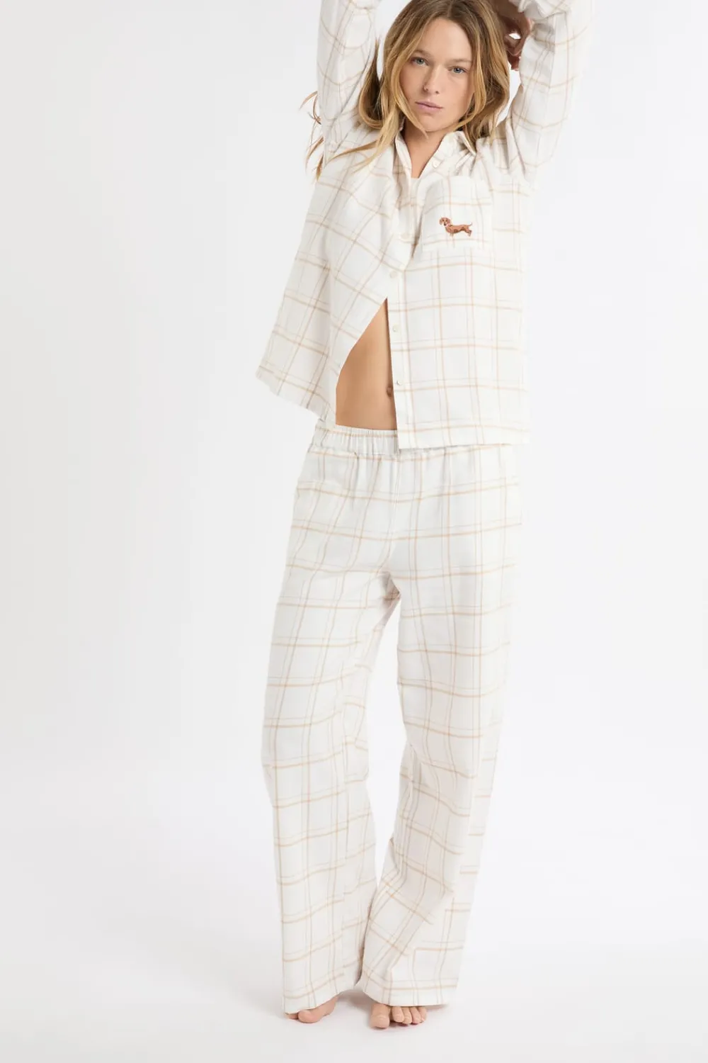 Hot ETAM Pantalón de pijama a cuadros de algodón BEIGE