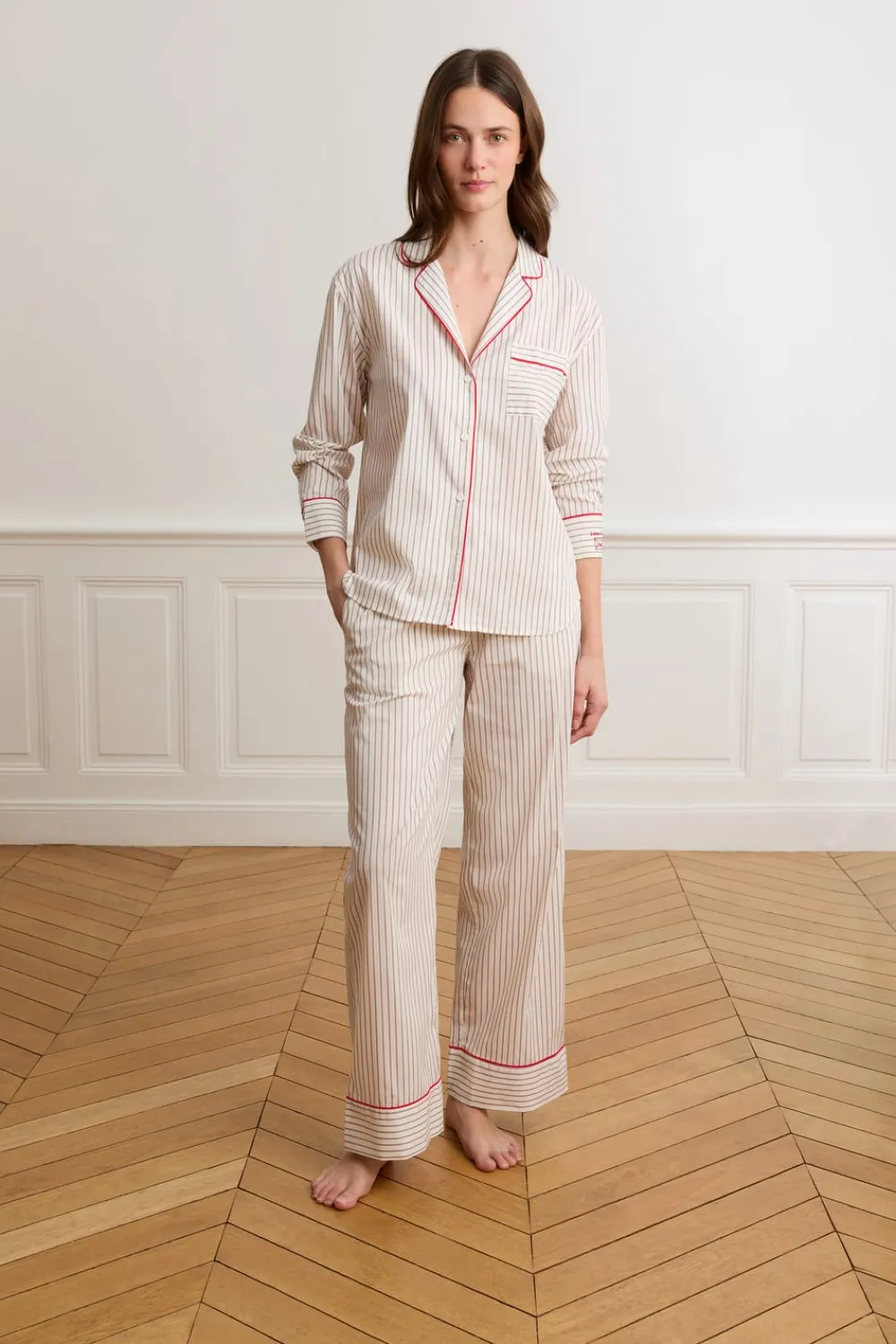 Hot ETAM Pantalón de pijama a rayas con algodón CRUDO
