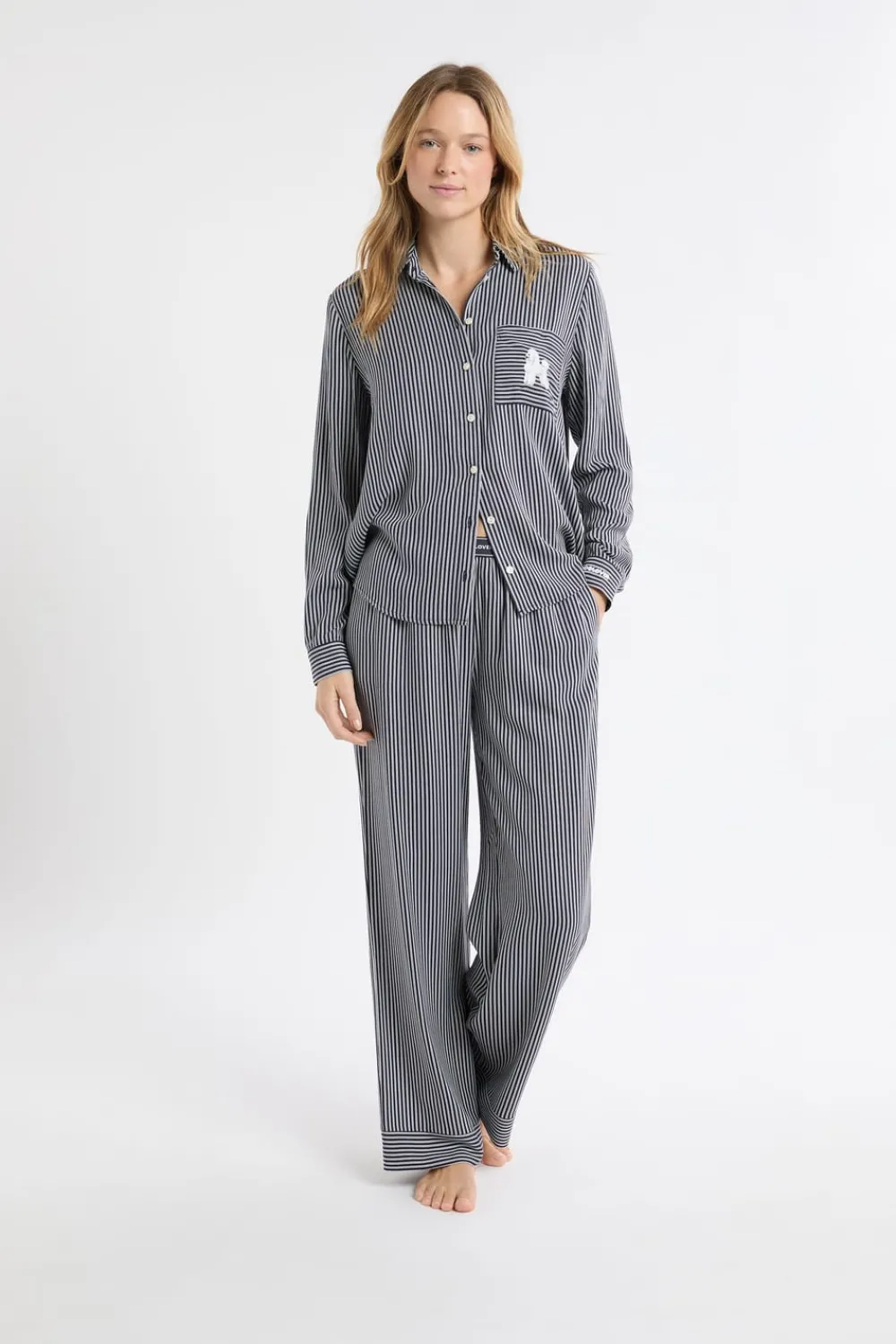 New ETAM Pantalón de pijama a rayas con cintura elástica marino