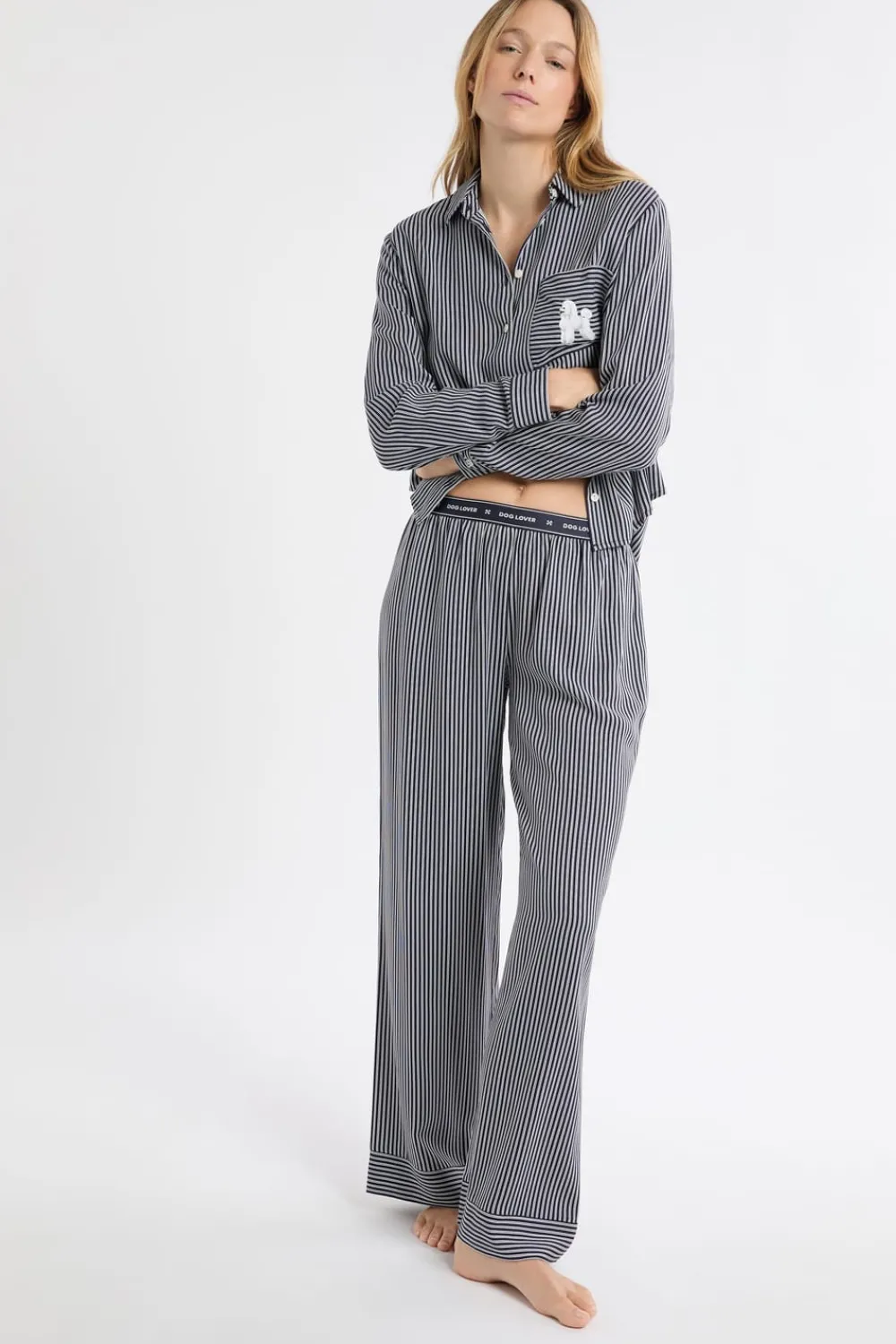 New ETAM Pantalón de pijama a rayas con cintura elástica marino