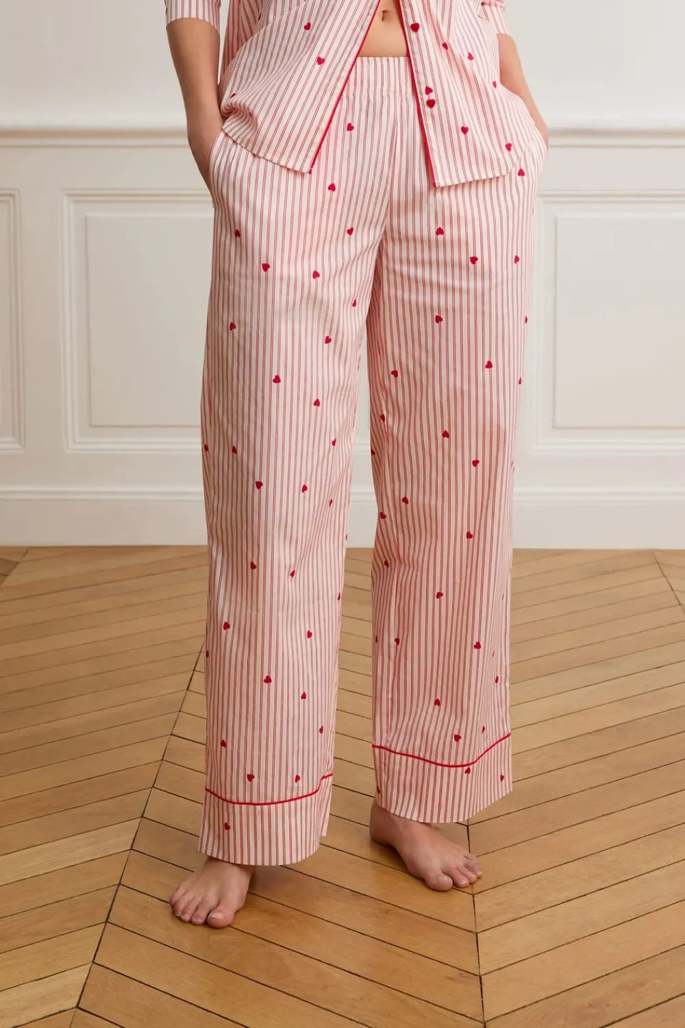 Hot ETAM Pantalón de pijama a rayas y corazones de algodón IMP FD BLANCO