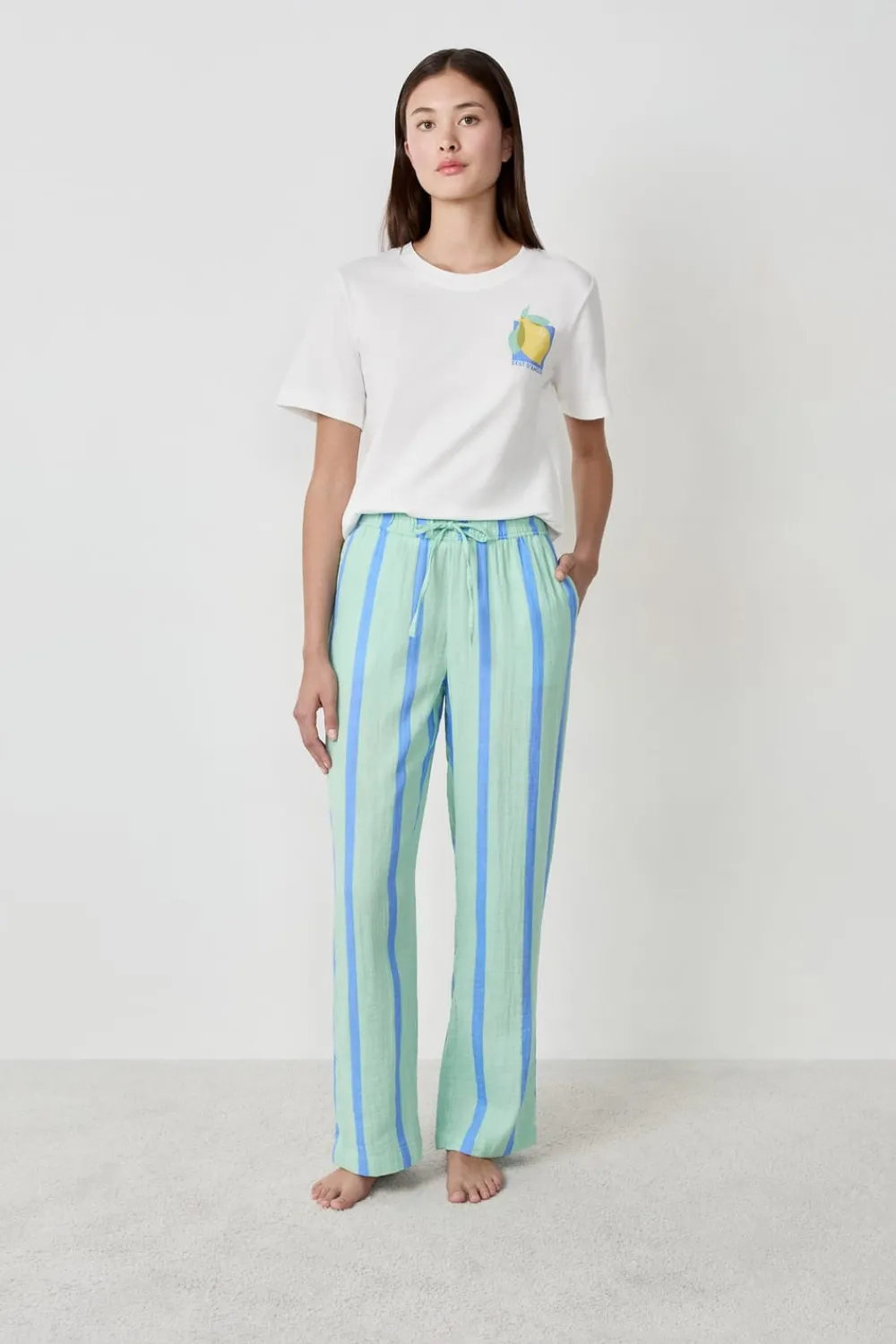 New ETAM Pantalón de pijama a rayas VERDE CLARO