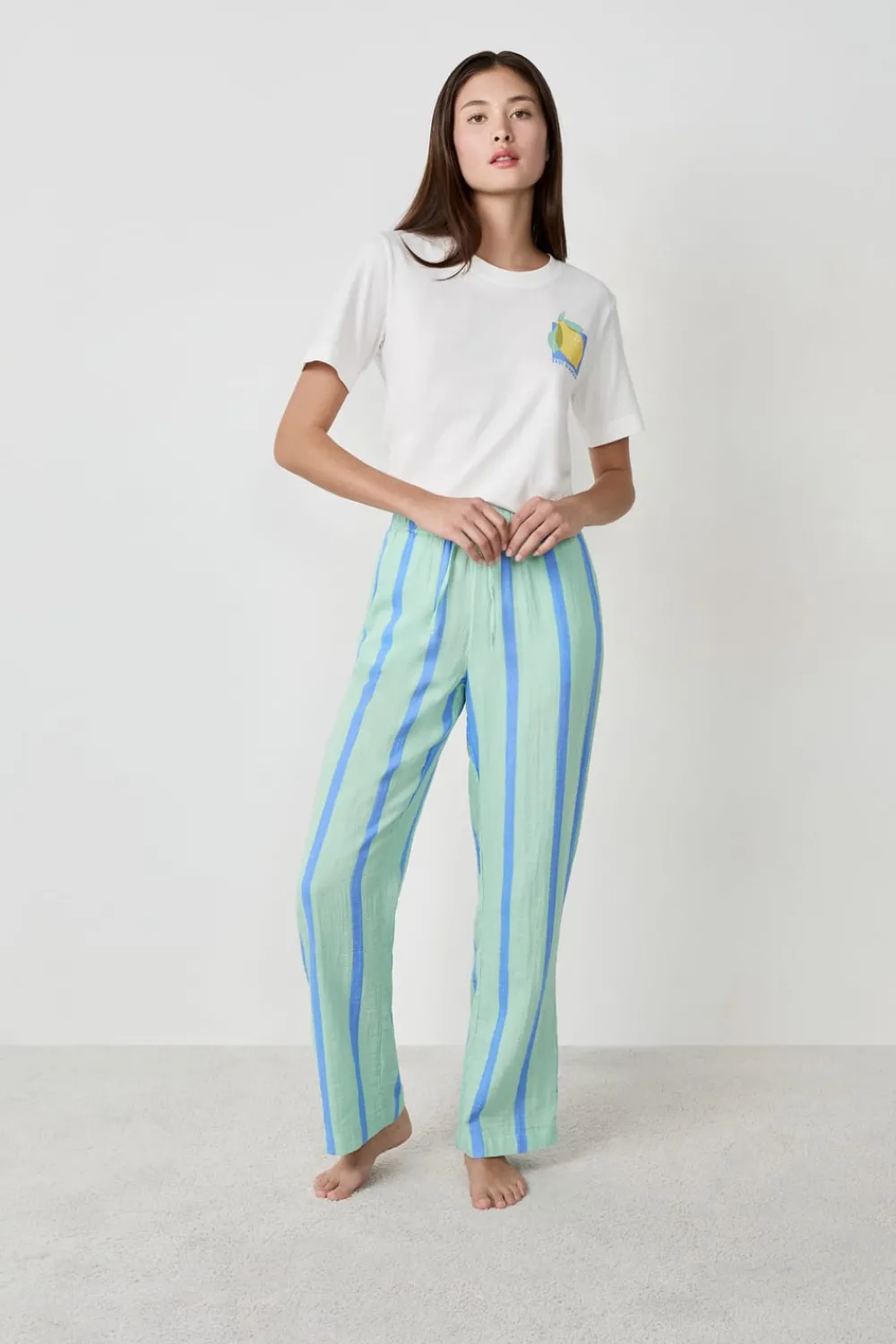 New ETAM Pantalón de pijama a rayas VERDE CLARO