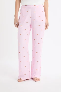 New ETAM Pantalón de pijama a rayas con estampado de perros ROSA CARAMELO