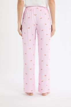 New ETAM Pantalón de pijama a rayas con estampado de perros ROSA CARAMELO