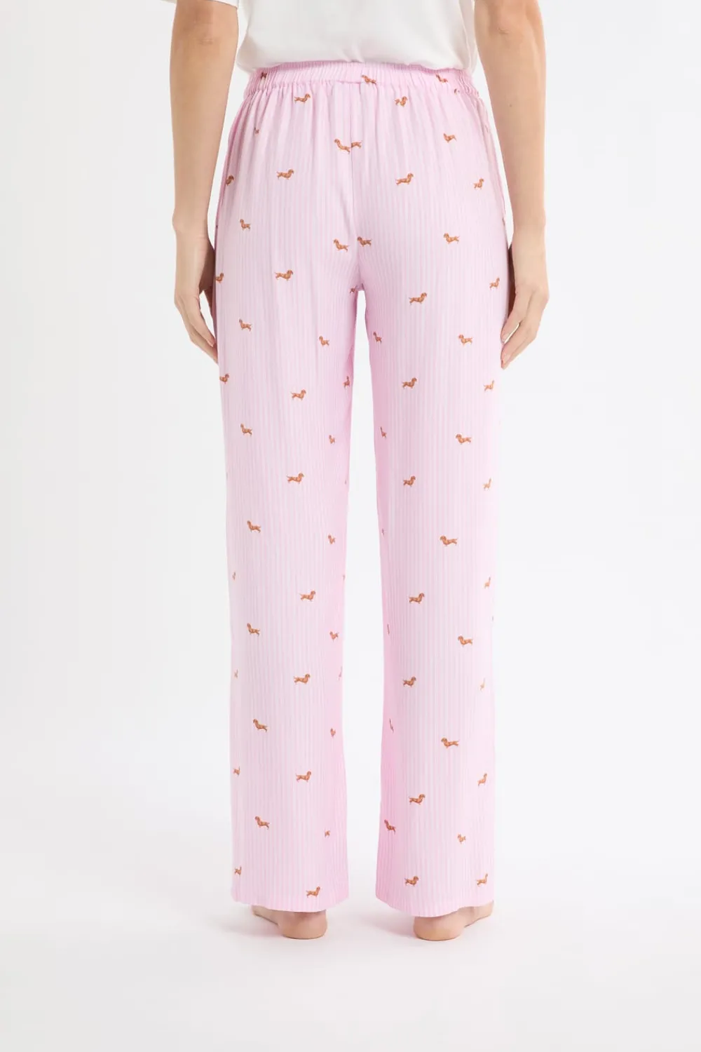 New ETAM Pantalón de pijama a rayas con estampado de perros ROSA CARAMELO