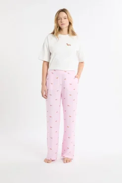 New ETAM Pantalón de pijama a rayas con estampado de perros ROSA CARAMELO