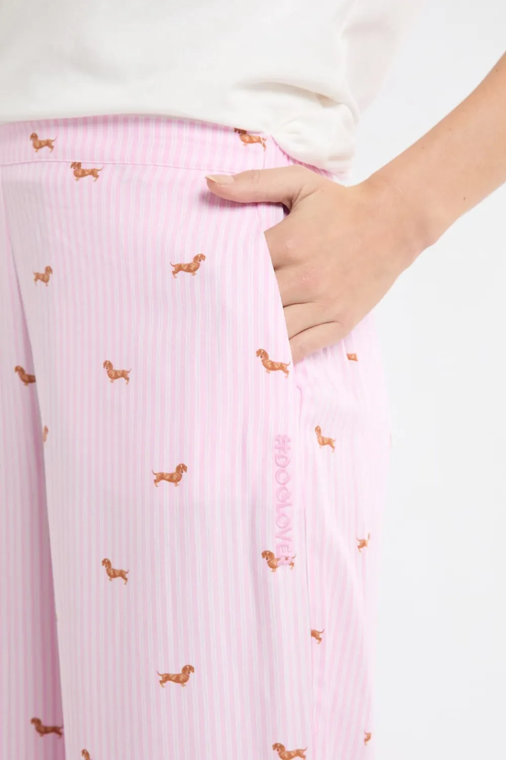 New ETAM Pantalón de pijama a rayas con estampado de perros ROSA CARAMELO