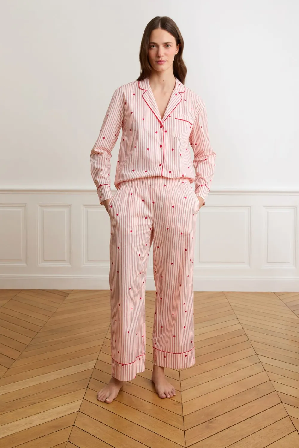 Hot ETAM Pantalón de pijama a rayas y corazones de algodón IMP FD BLANCO