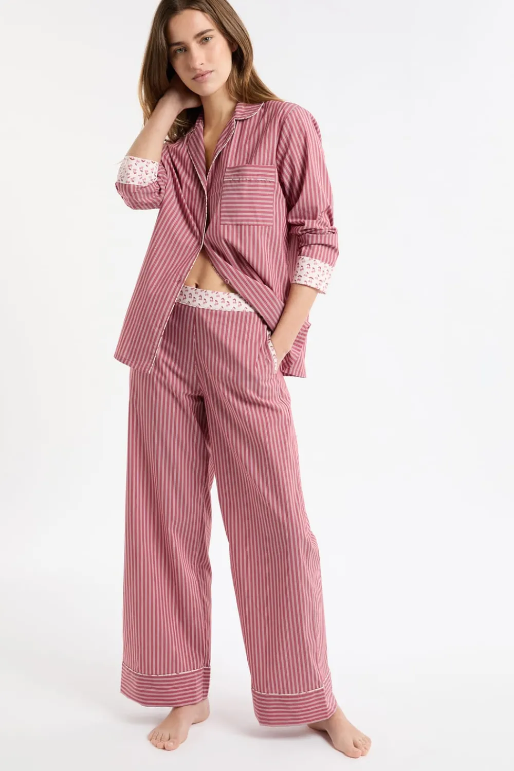 Clearance ETAM Pantalón de pijama a rayas con algodón ROSA EMPOLVADO