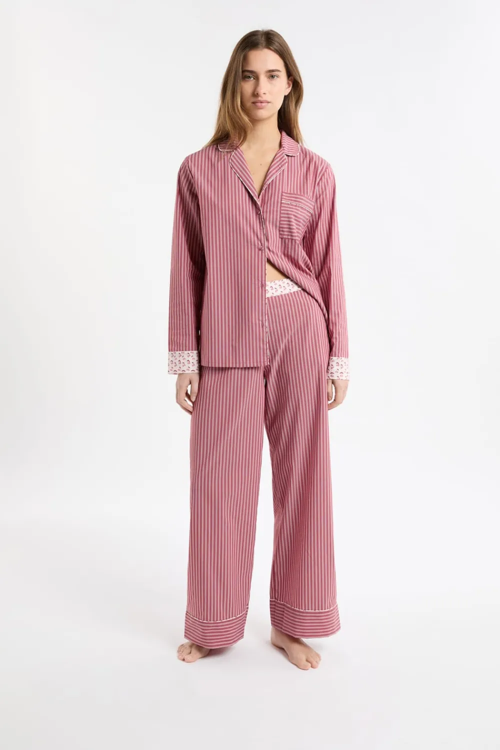 Clearance ETAM Pantalón de pijama a rayas con algodón ROSA EMPOLVADO