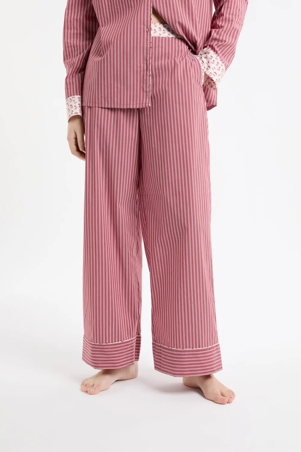 Clearance ETAM Pantalón de pijama a rayas con algodón ROSA EMPOLVADO